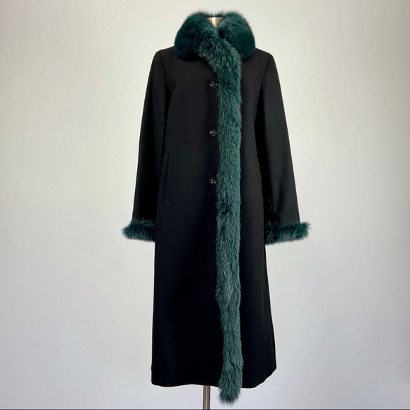 Nicole Miller Jackets & Blazers - Nicole Miller NEW Long Wool Faux Fur Trim Coat 14